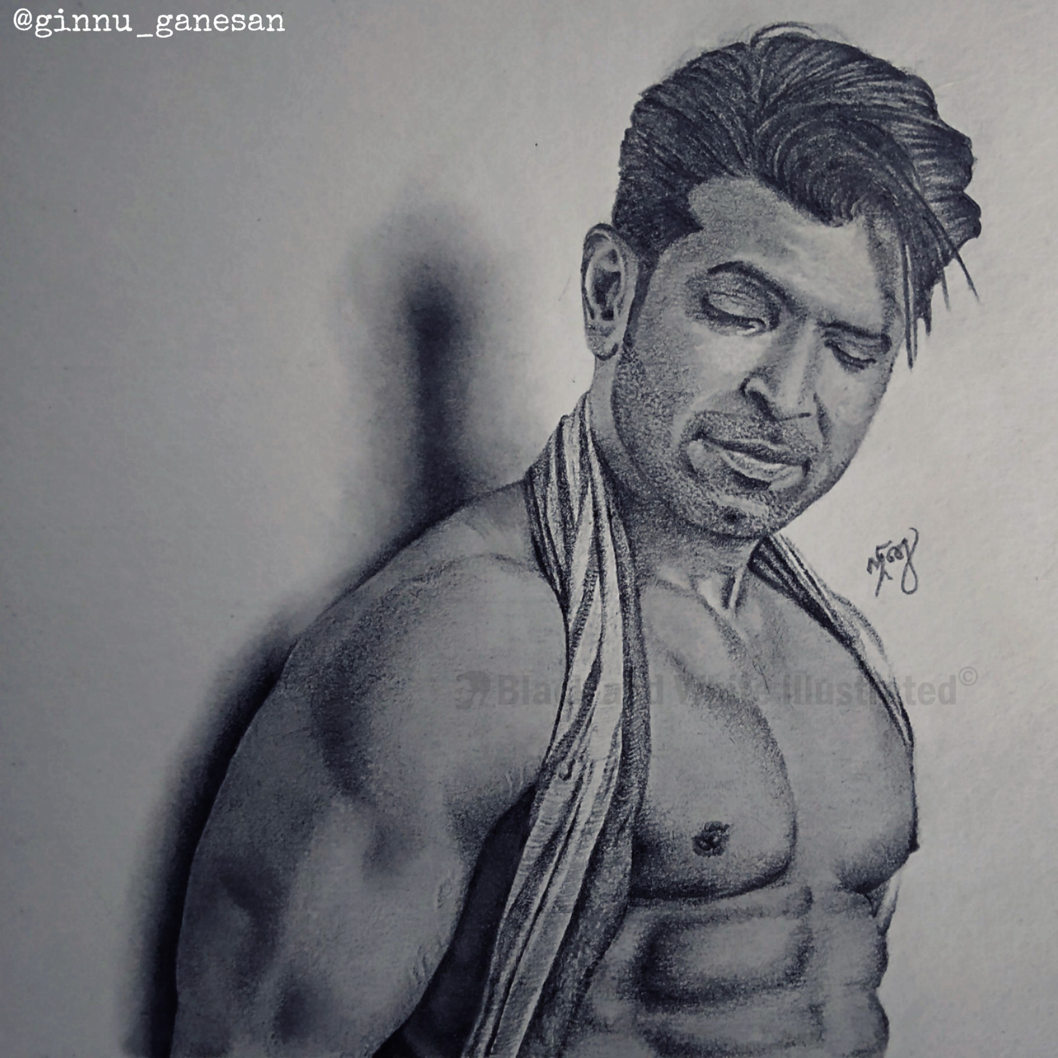 Pencil sketch of Actor Vijay  Ginnu Ganesan  BnW Illustrated